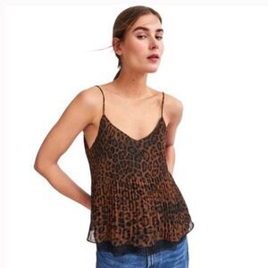 Zara Pleated Leopard Print Brown Swing Tank Top XS